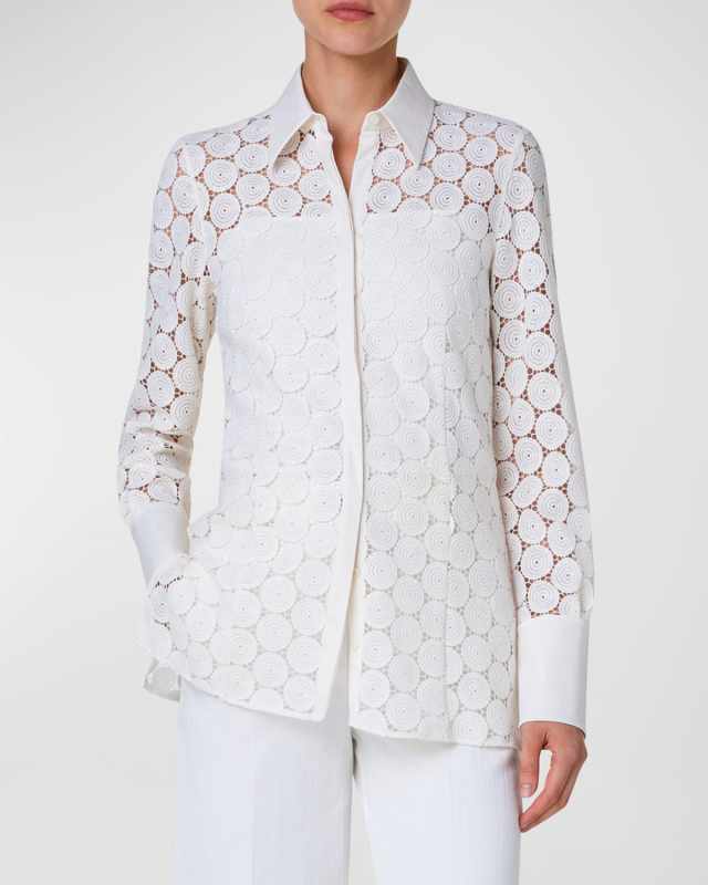 Dot Guipure Lace Collared Blouse